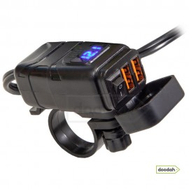 Мото USB зарядний пристрій з вольтметром на кермо - MotoMax 854, IP 65, Quick Charge, 6-30V, 3,4А Мото USB зарядний пристрій з вольтметром на кермо - MotoMax 854, IP 65, Quick Charge, 6-30V, 3,4А